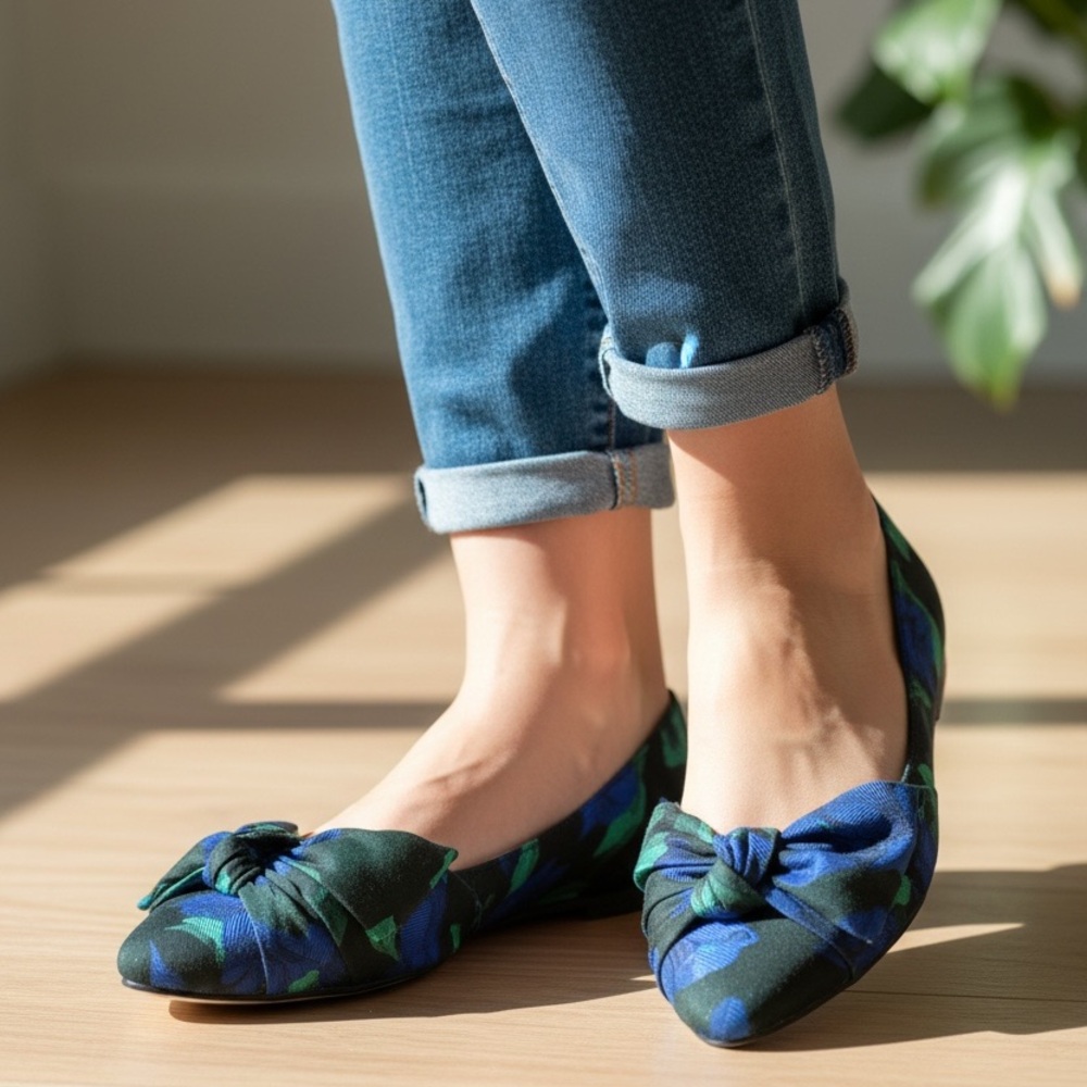 Kelly and Katie Floral Flats with bow detail - Picture 5 of 16